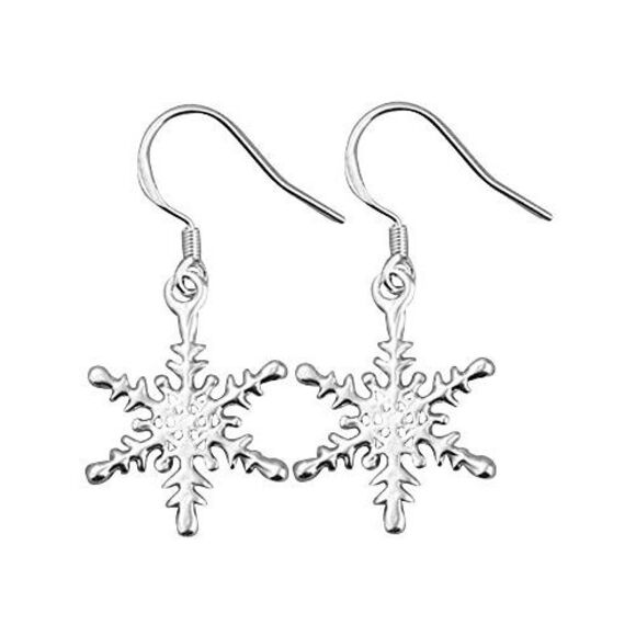 Sterling Silver Plated Snowflake Hook Earrings - Picture 3 of 4